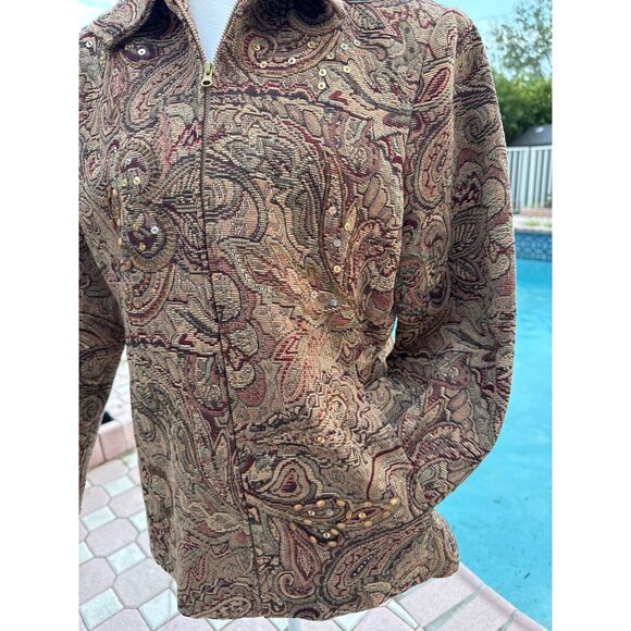 Vintage Ellen Figg Paisley Tapestry Blazer Jacket With Sequins - Picture 3 of 8